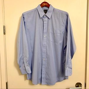 Men's Jos. A Bank Traveler Dress Shirt Blue Tailored Fit Size 17 / 34 Excellent